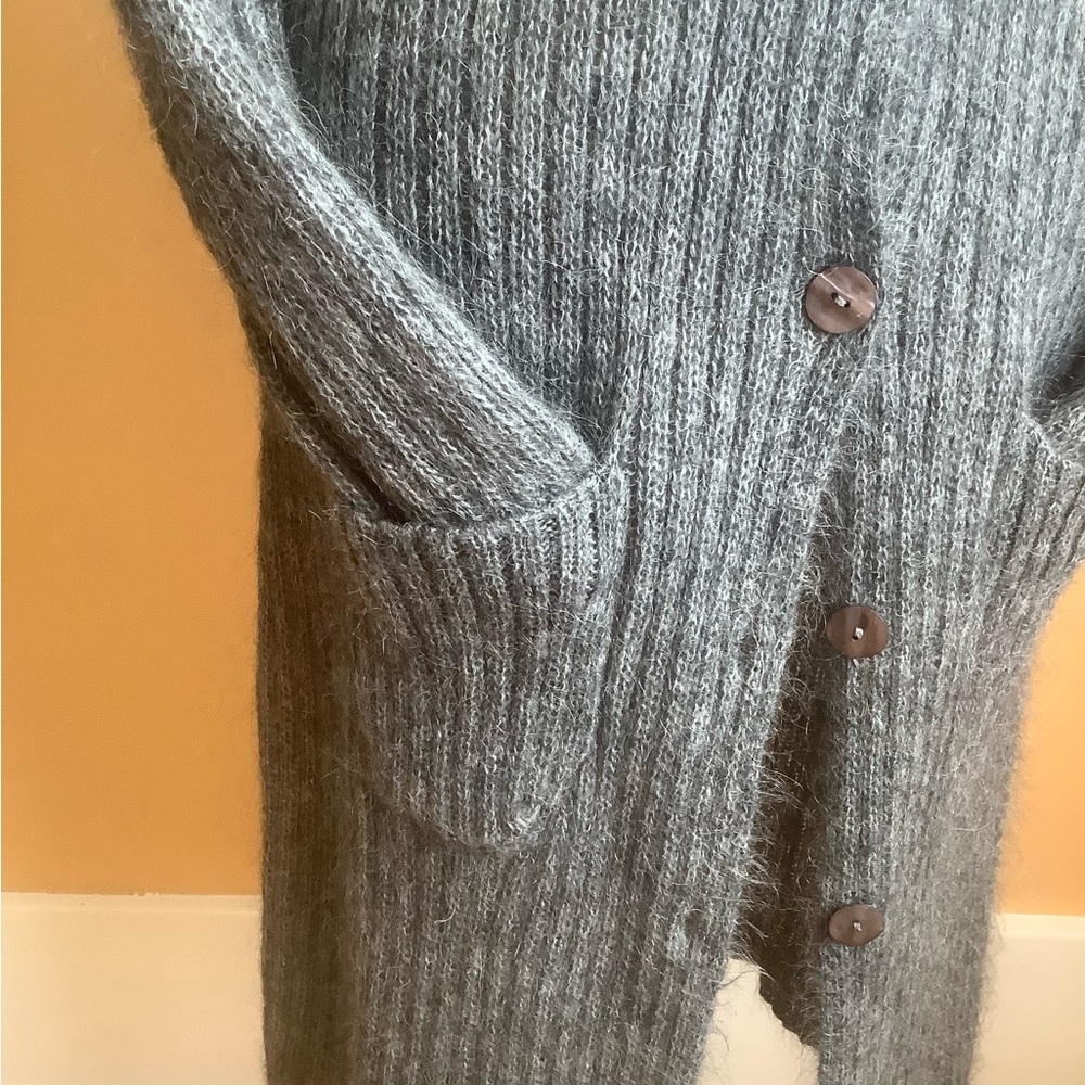 MODA INTERNATIONAL Vintage Mohair Blend Ribbed Duster Cardigan Gray M - Picture 7 of 14